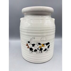 Vtg Harris Pottery Ceramic Cow Milk Can Crock Utensil Holder Caddy Farmhouse